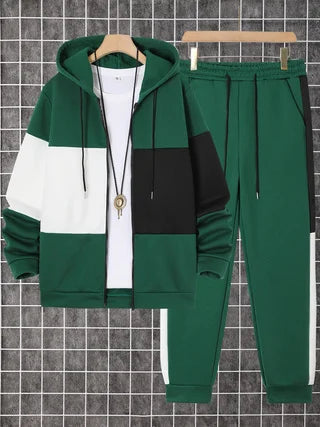 Men's Autumn Winter Printed Two-Piece Sweatshirt and Sweatpants Set