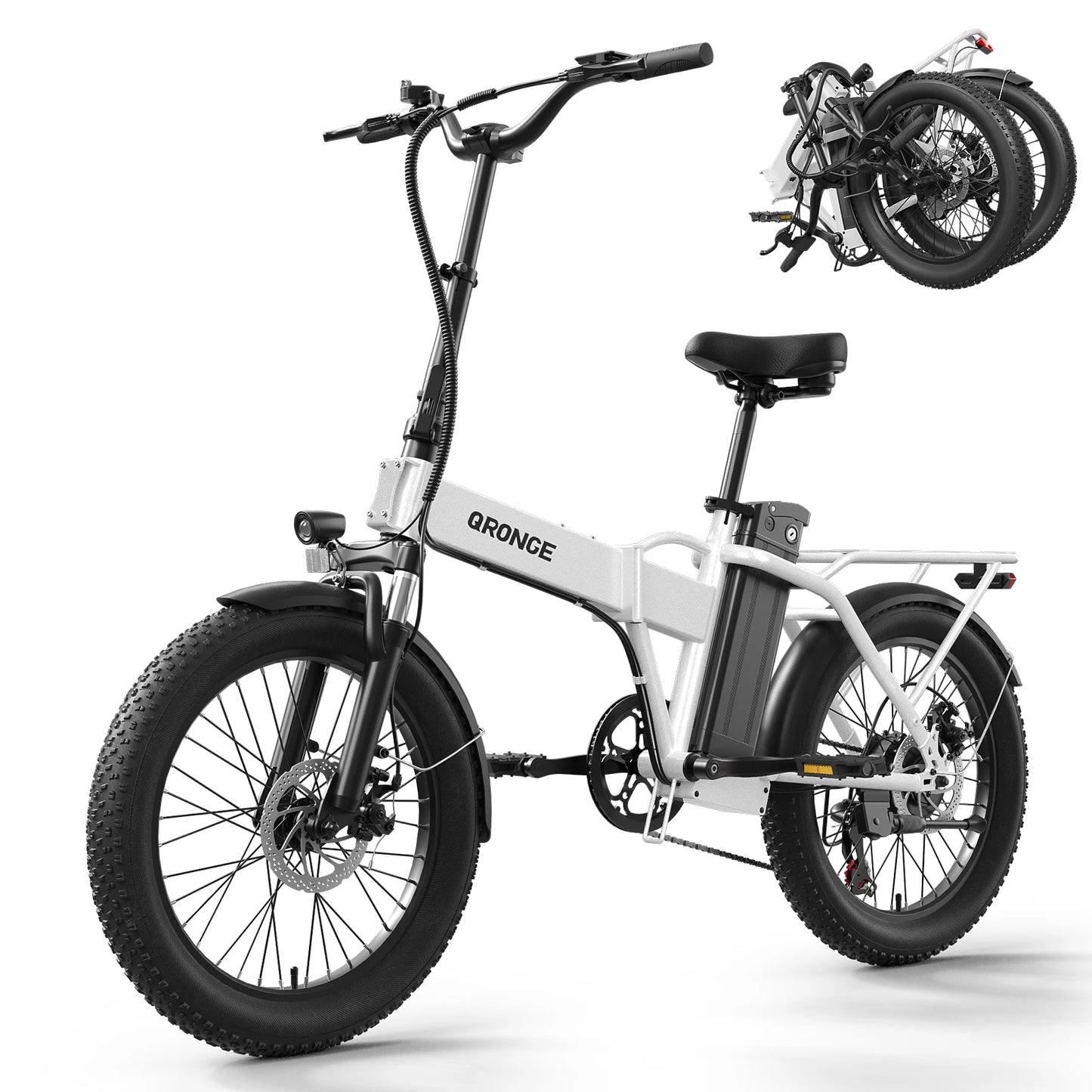 QRONGE Waterfall Folding Electric Bike 1000W Peak 48V Removable Battery