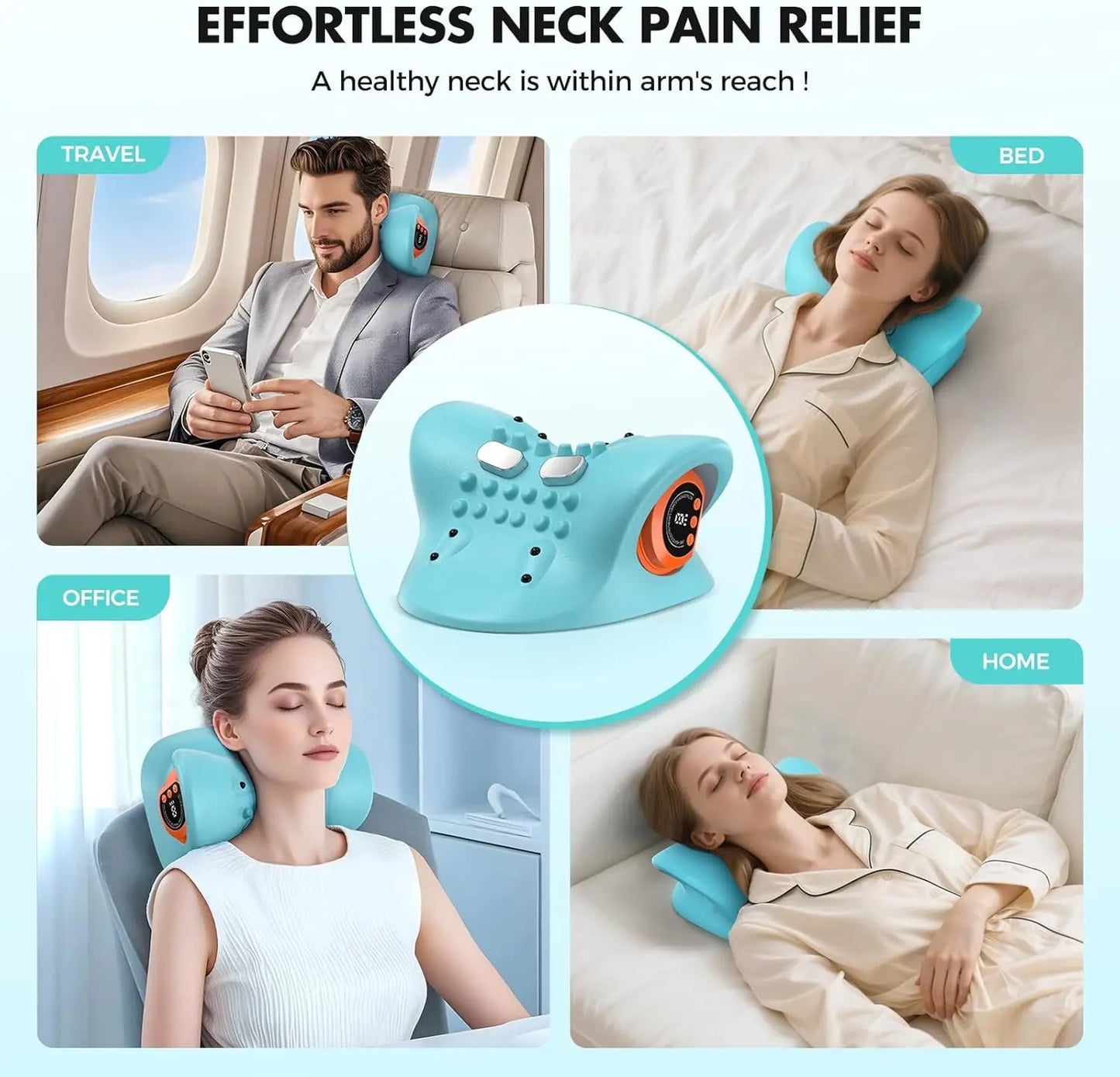 Rechargeable Portable Neck Massager Pillow Shiatsu With Heat And Vibration