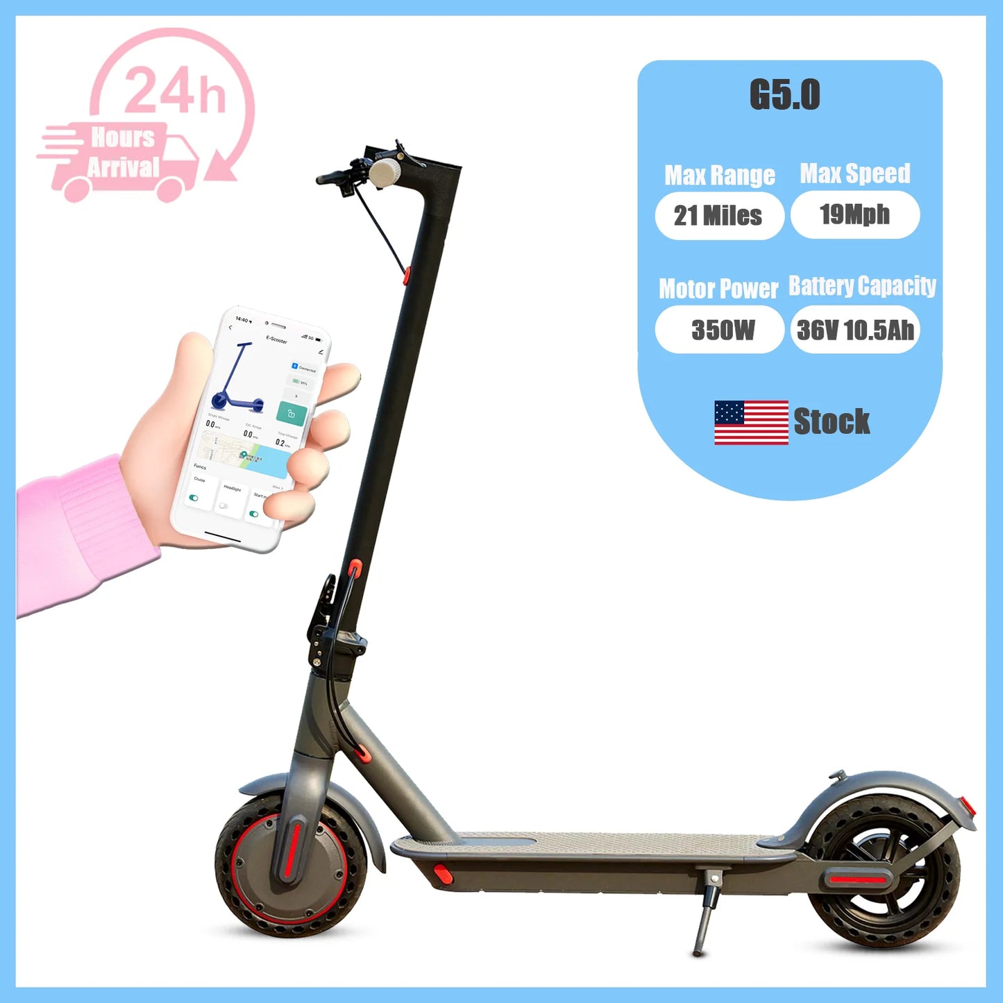 G5.0 Electric Scooter 36V 350W Foldable 21 Miles 19 MPH