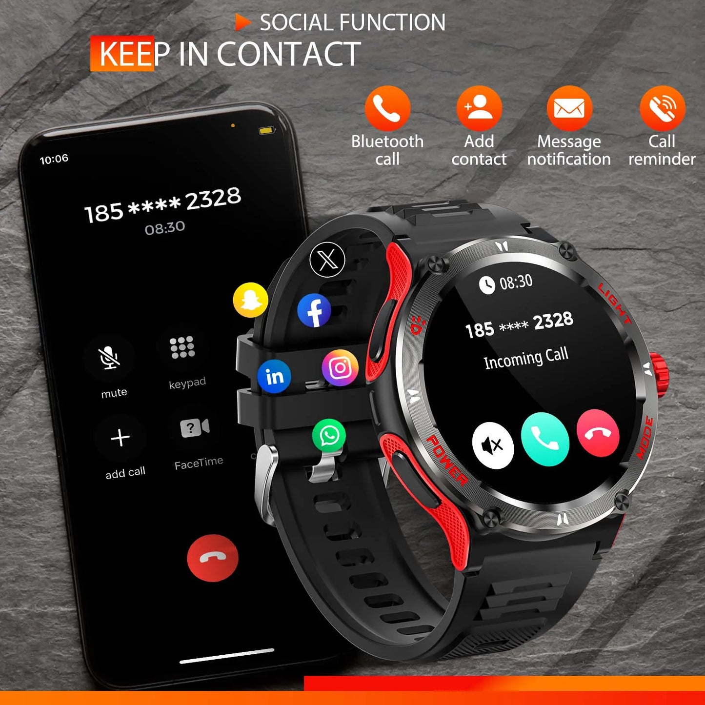 EIGIIS Smart Watch 3ATM Waterproof KT76 Compass And Heart Rate