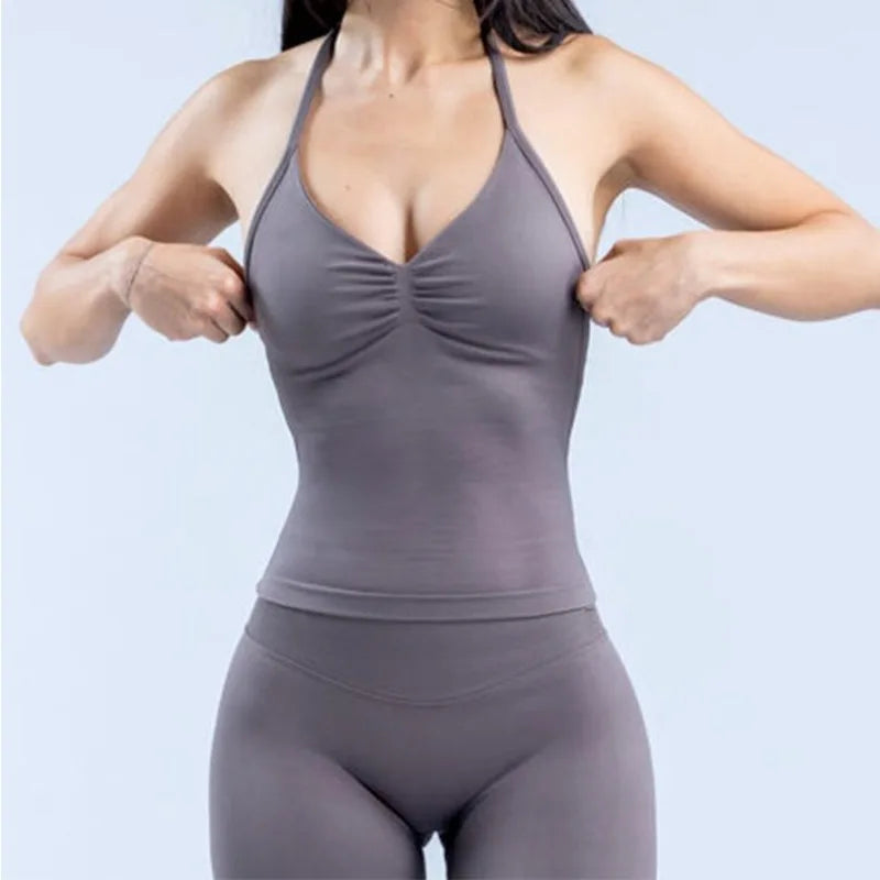 Women Open Back Halter Longline Sports Top Nylon Elastane Workout Yoga