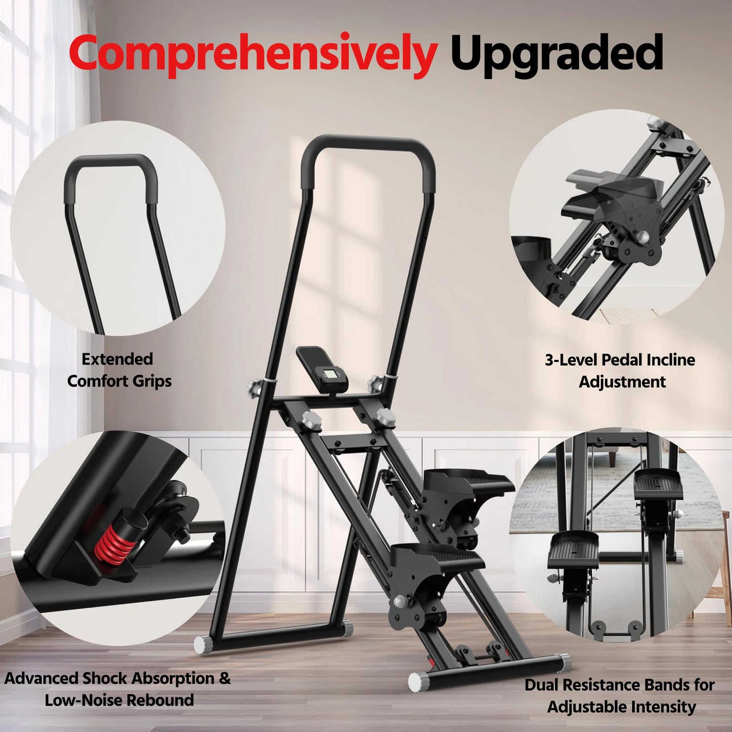 Compact Folding Stair Climber For Home Gym With Shock-Absorbing Spring