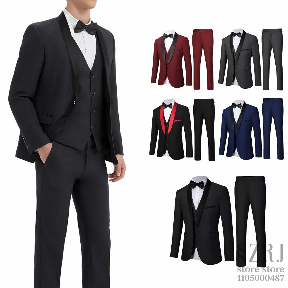 Mens Tuxedo 4 Piece Suit Jacket Vest Pants Pocket Square