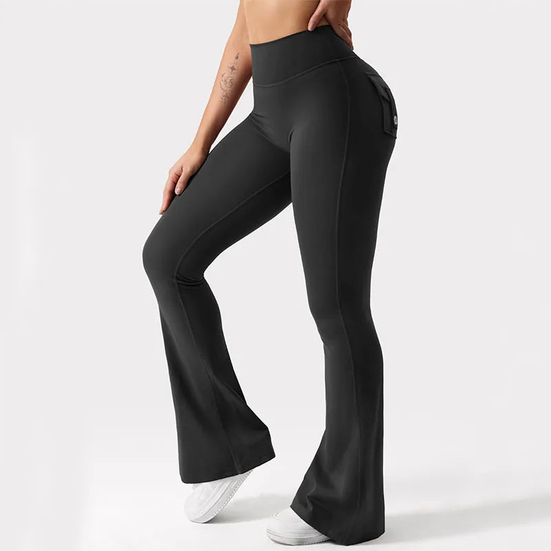 Women's Cargo Pocket Fitness Tights High Waist Yoga Running Pants