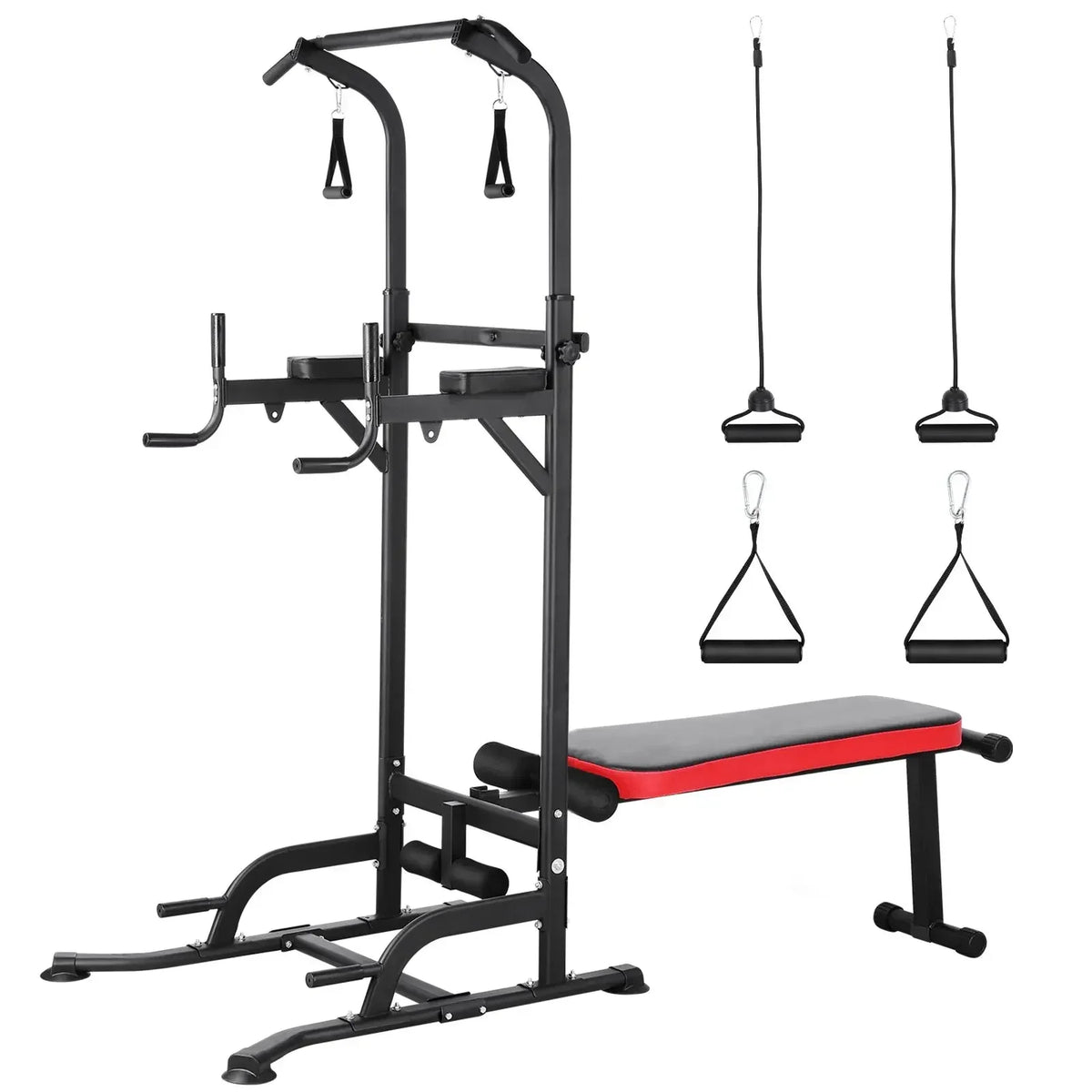 Foldable Power Tower Adjustable Workout Bench 200Kg Gym System