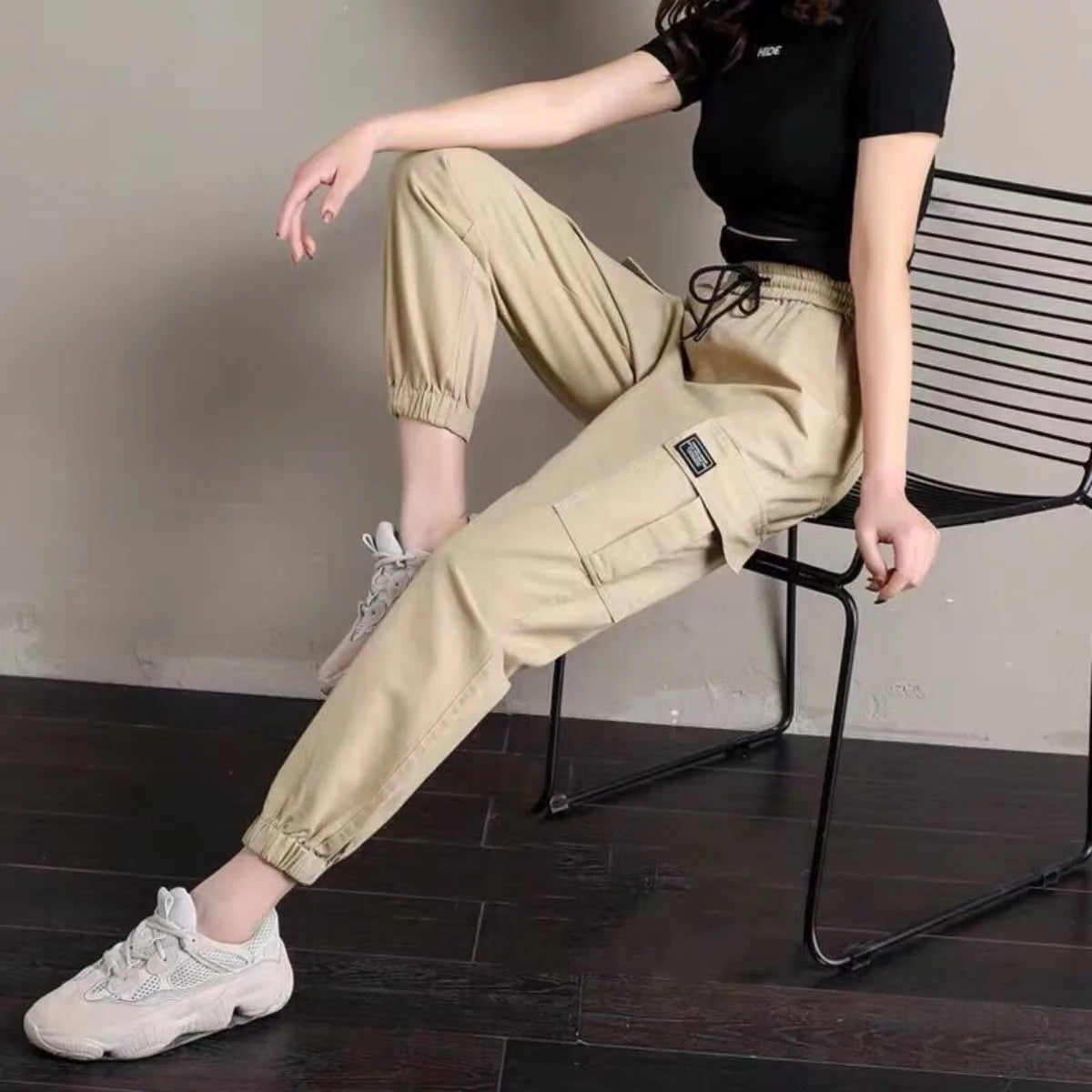 Women Wide Leg Drawstring Casual Pants With Pockets