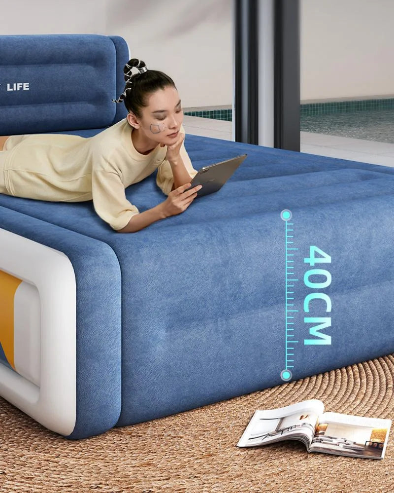 Flock Mattress Home Camping Car Rest Sleeping Bed Built-in Inflator Pump Automatic Inflatable Air Mat Folding Lazy Sofa Cushion