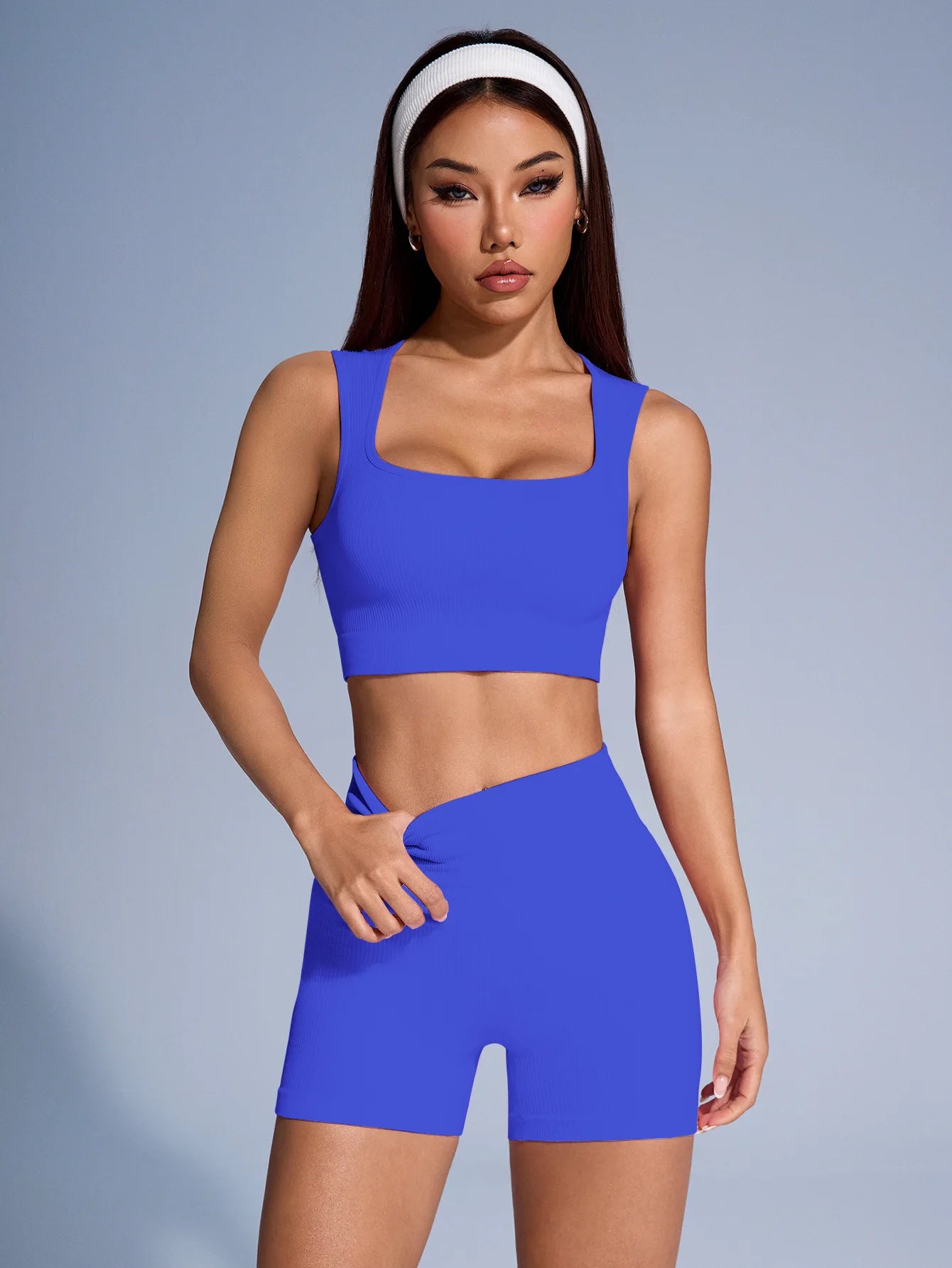 Seamless Ribbed Yoga Set Women Two Piece Gym Outfit