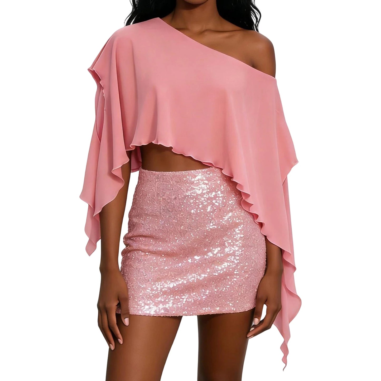 Chiffon Poncho Top Off Shoulder Loose Fit Cover Up Blouse