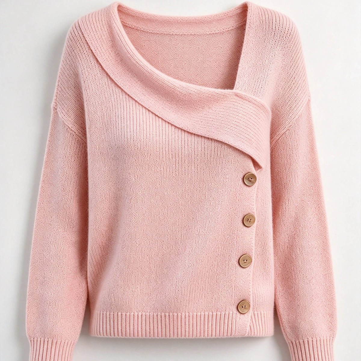 SCACTO Womens Asymmetric Off Shoulder Knit Sweater With Buttons