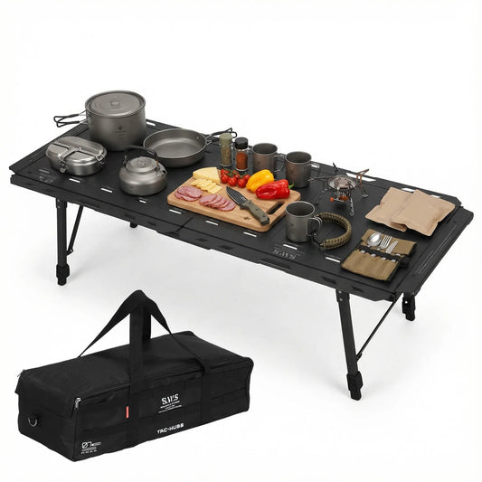 Foldable Camping Table with Adjustable Height Legs 120kg Load Capacity Carry Bag