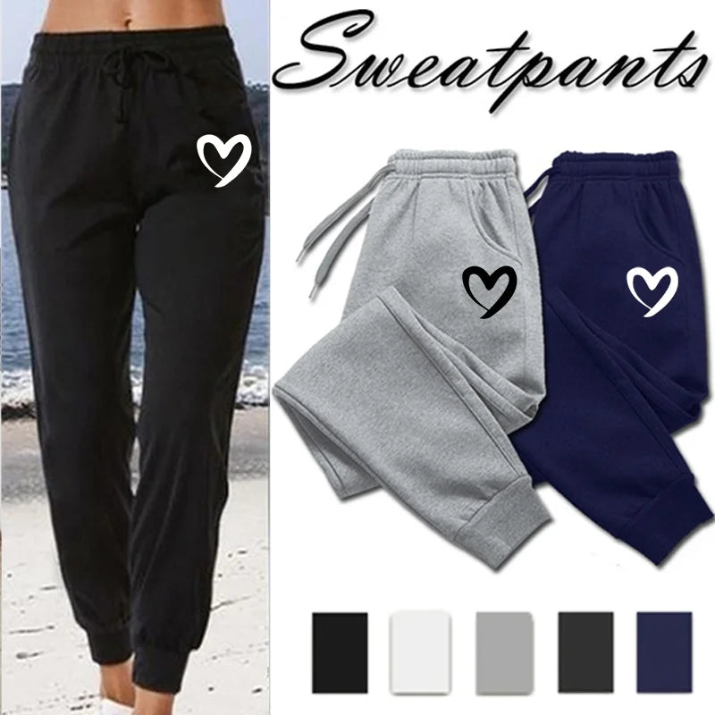 Women Heart Print Sweatpants Polyester Blend Jogger Trousers Autumn Winter