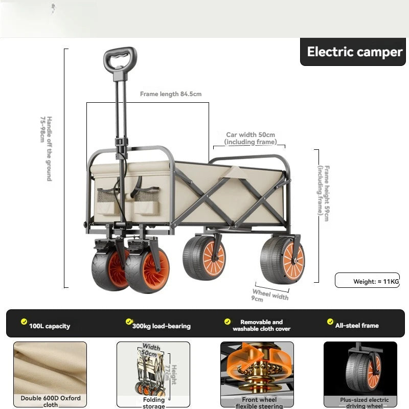 Electric Camp Car, Outdoor Camping Caring, Portable Campes Cares  Picnic Car Can Carry People, Foldable Handcart