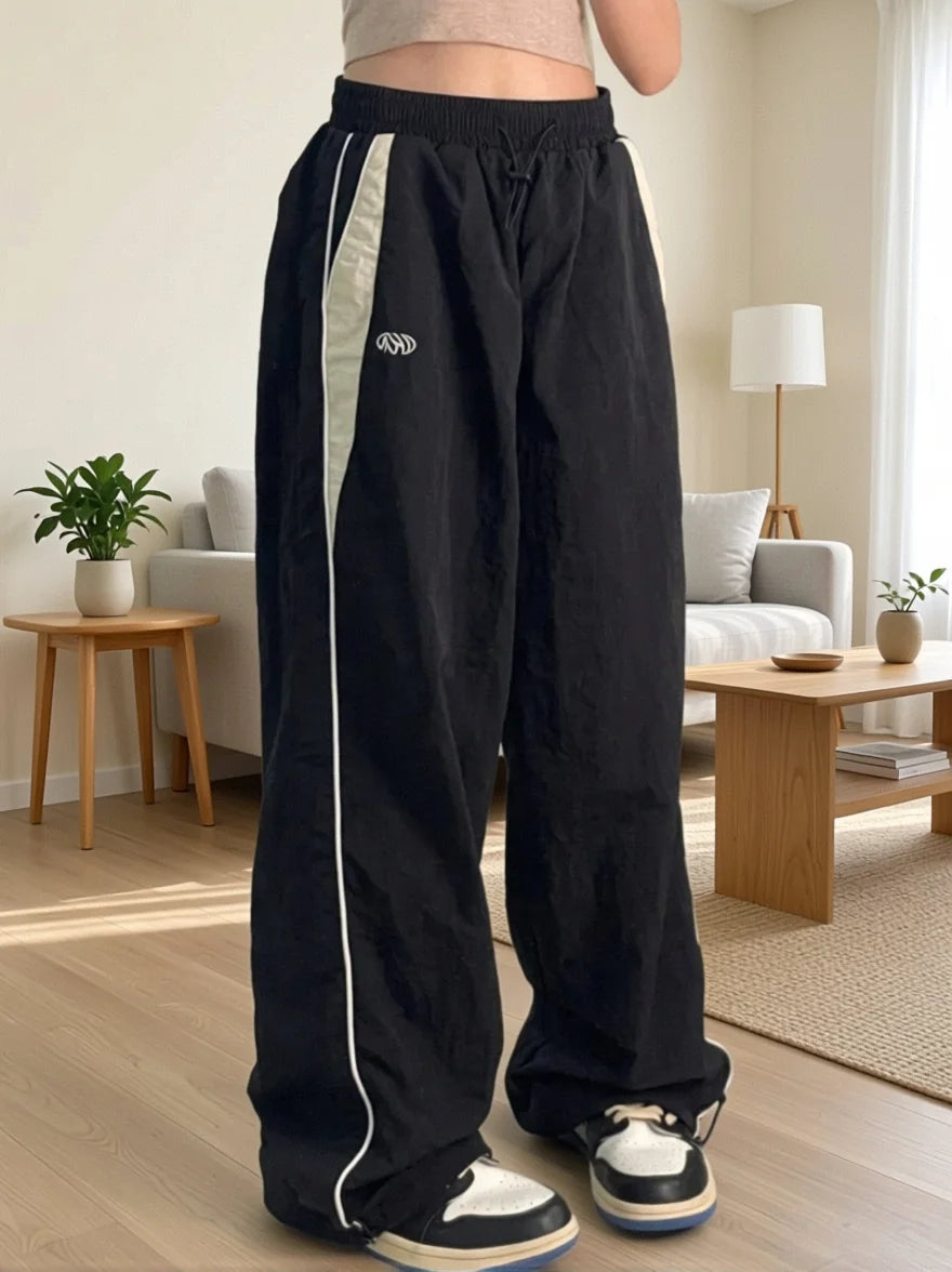 THTRUME Women's Casual Wide Leg Cargo Pants With Elastic Waist