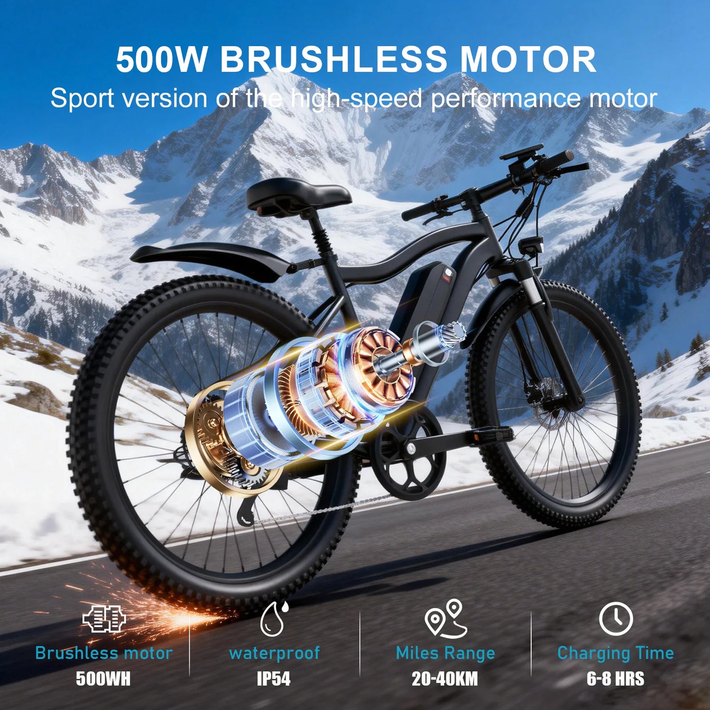 Toofly Electric Mountain Bike 48V 13Ah Removable Battery 500W