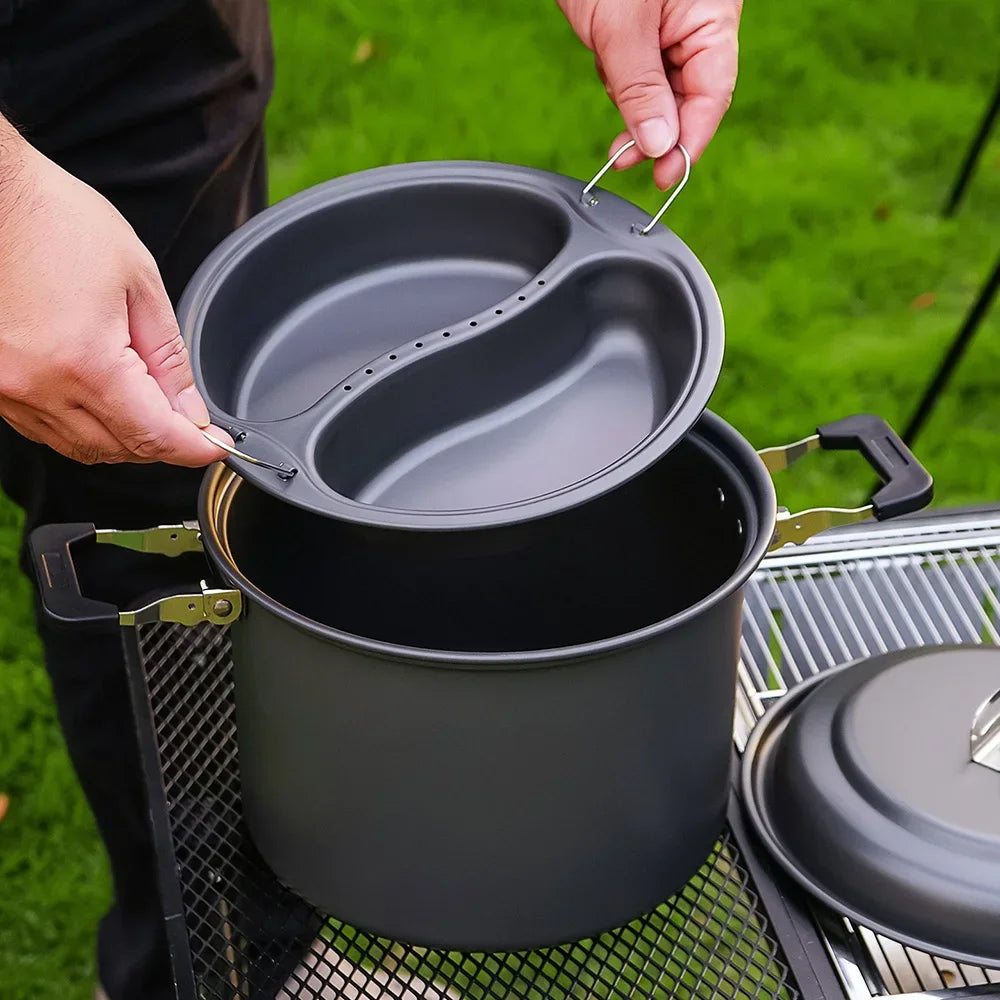 Camping Cookware Aluminum Camping Cooking Set Camp Kitchen  Large Pot for 4-7 People, Ideal for Outdoor, BBQ & Home Use