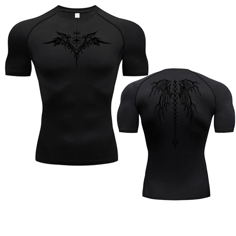 Anime Print Compression Shirt For Men Quick Dry Running Tee