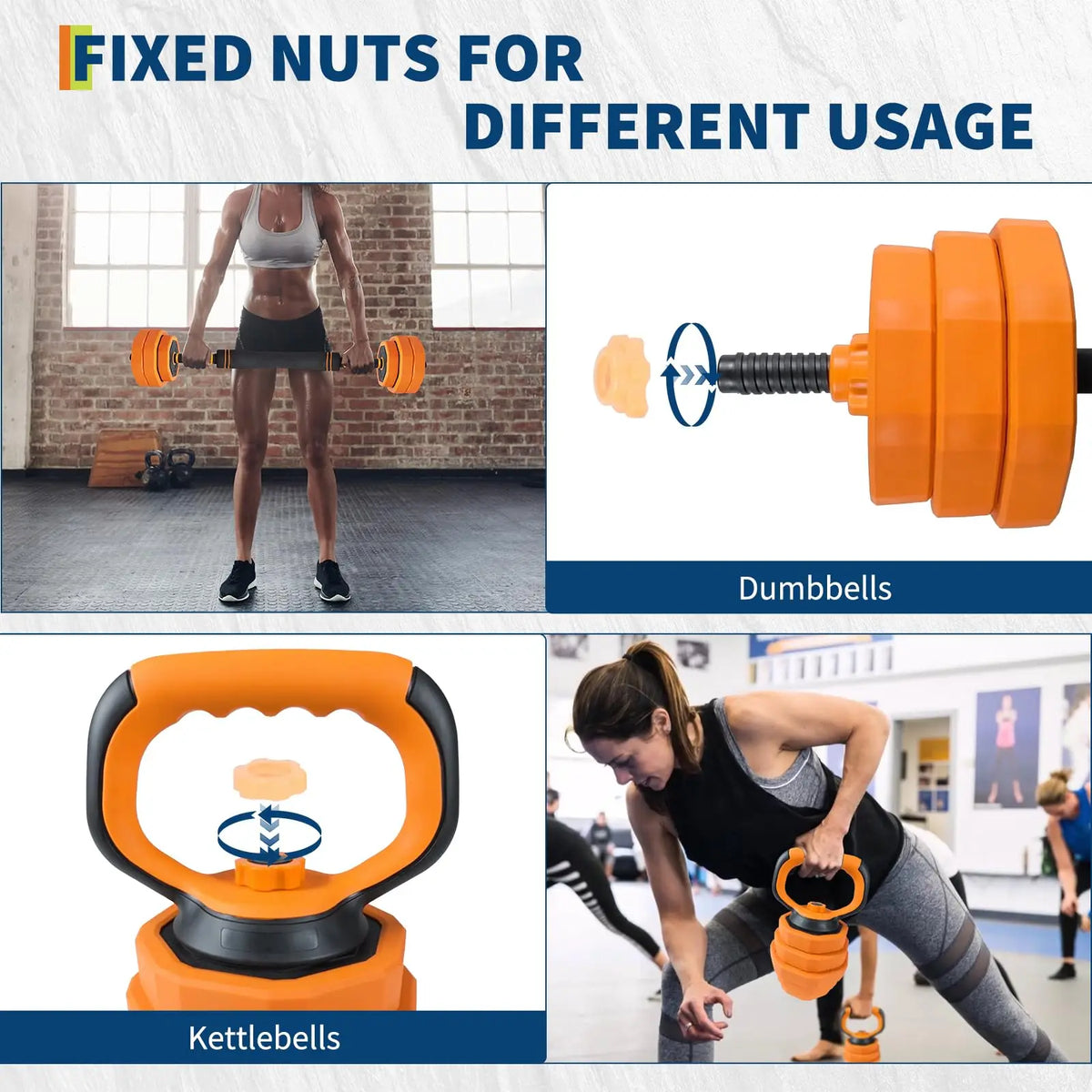Adjustable Dumbbells 44lb Connector 4-In-1 Free Weight Barbell Kettlebell Set