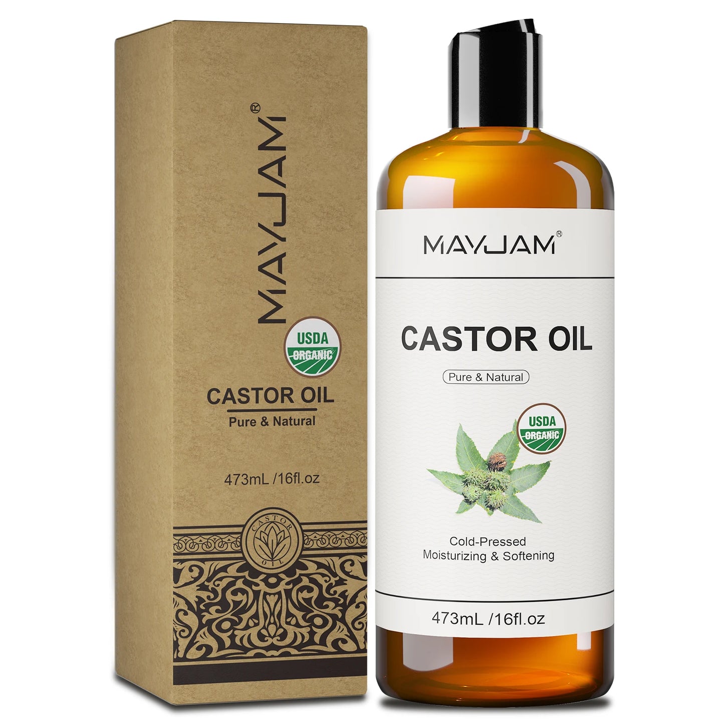 MAYJAM Organic Castor Oil Cold Pressed Carrier Oil For Skin, Hair, Eyelashes