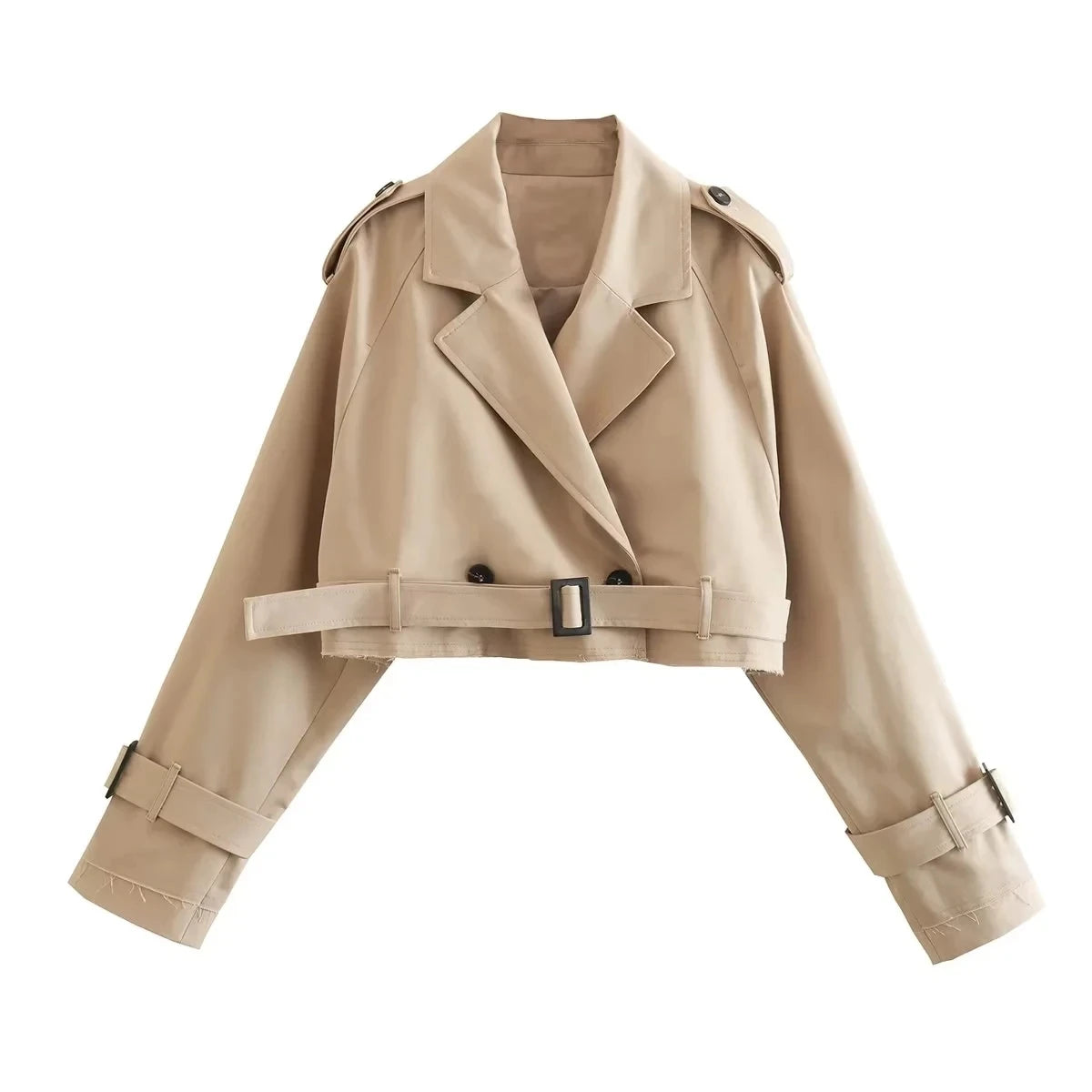 Nlzgmsj Belt Cropped Trench Coat Women Double Breasted Outerwear