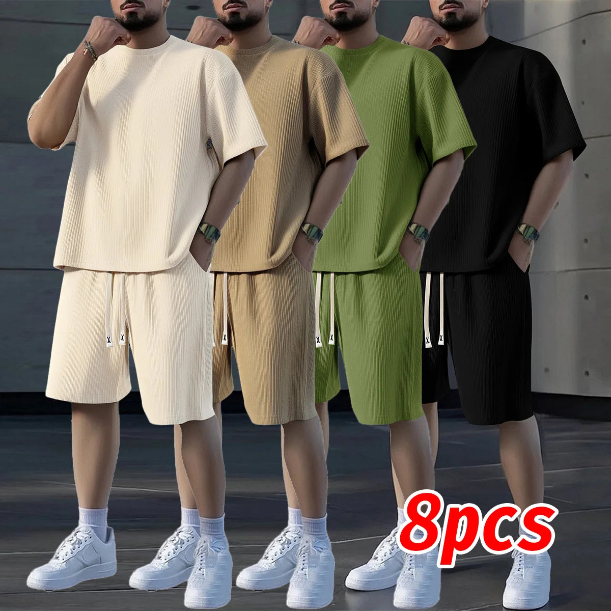 Men's Athletic Crew Neck Short Sleeve Shorts Set Breathable Fabric
