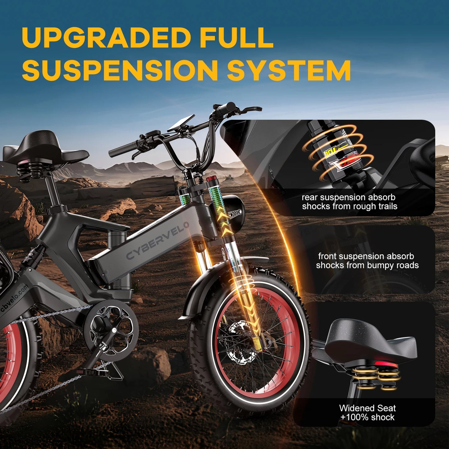 Cybervelo EK6 2000W Fat Tire Foldable Ebike With 48V Battery
