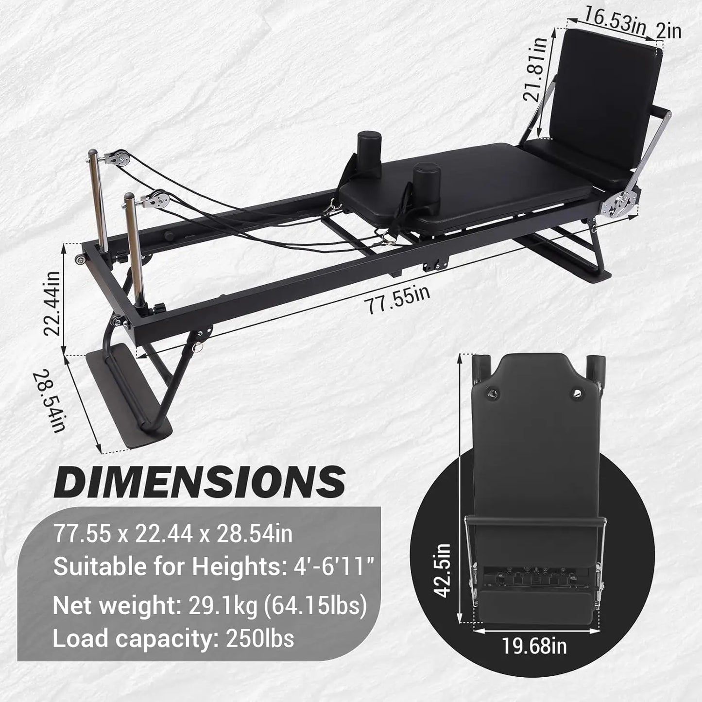HiMISS Foldable Reformer Pilates Machine With Piano Wire Springs
