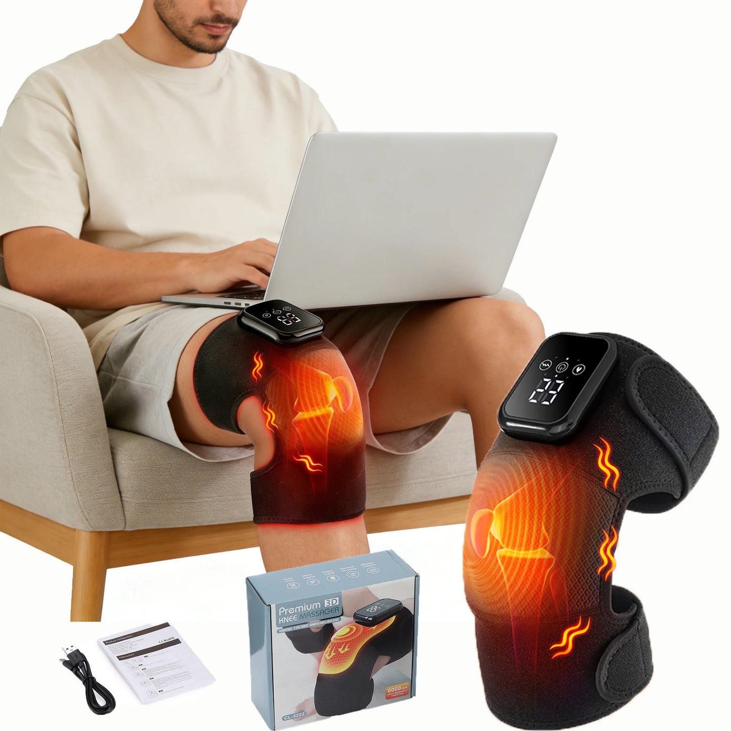 AFDEAL Electric Heated Knee Massage Pad With 3 Level Heat