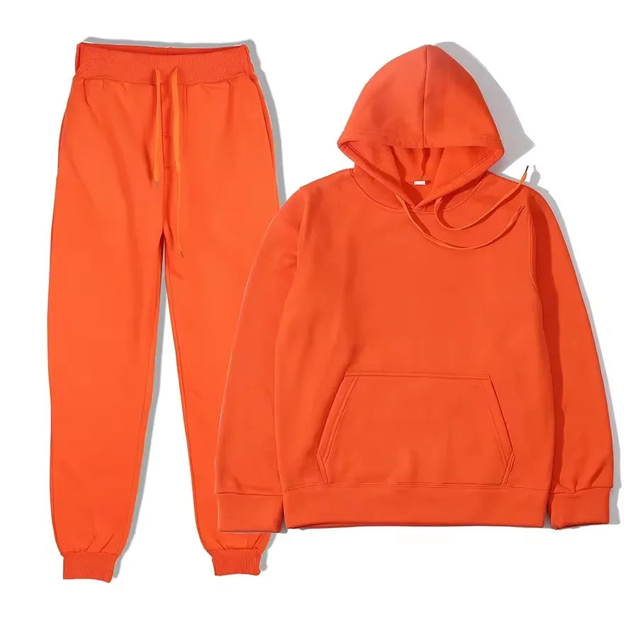 NONECN Winter Women Tracksuit Set Hooded Sweatpants Two Piece