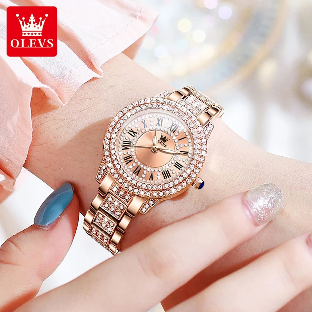 OLEVS Women Luxury Diamond Quartz Watch Stainless Steel