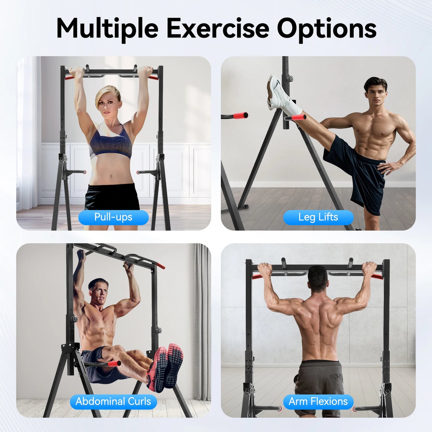Foldable Adjustable Pull Up Bar With Parallel Bars for Home Gym 200kg