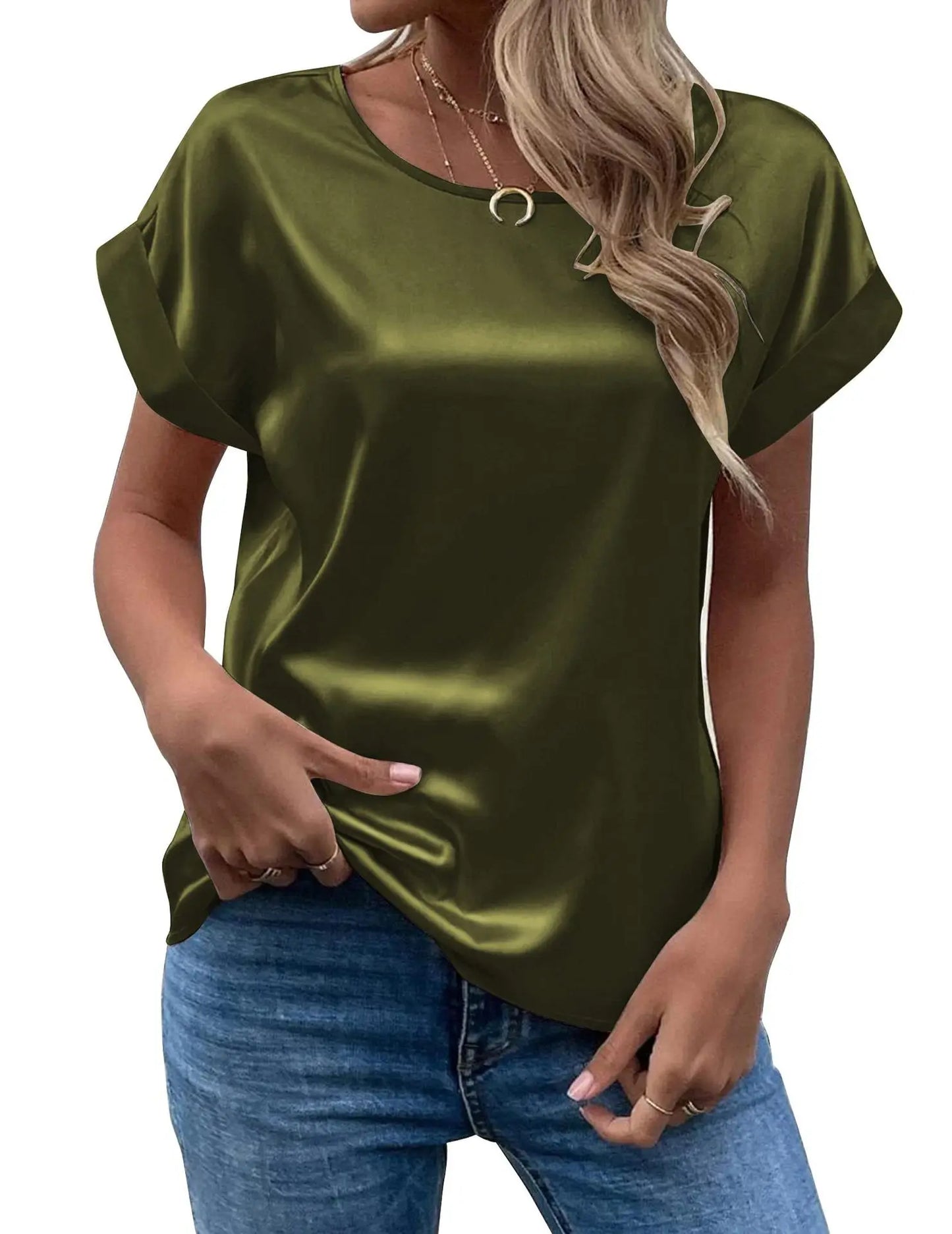 ZOCI Women's Short Sleeve Mercerized Cotton Round Neck Top