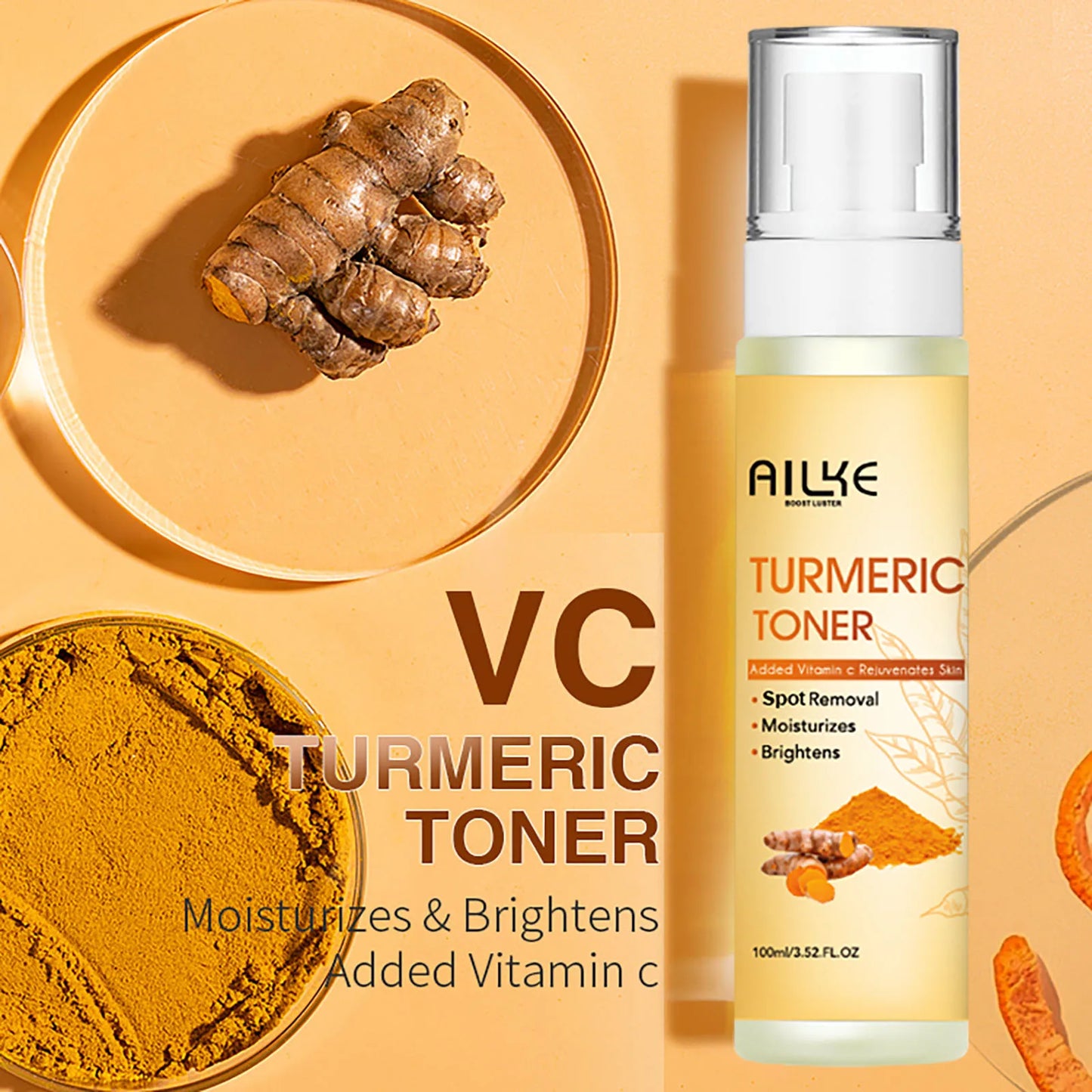 AILKE Organic Turmeric Skin Care Set, Brighten, Cleaning Skin, Remove Acne,Pimples, Whitening, Even Skin Tone, Improve Dry Skin