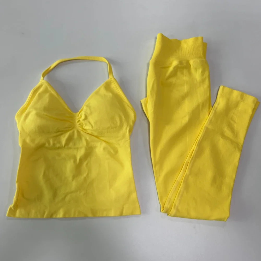 Seamless Gym Set For Women Tank Top And High Waist Scrunch Leggings