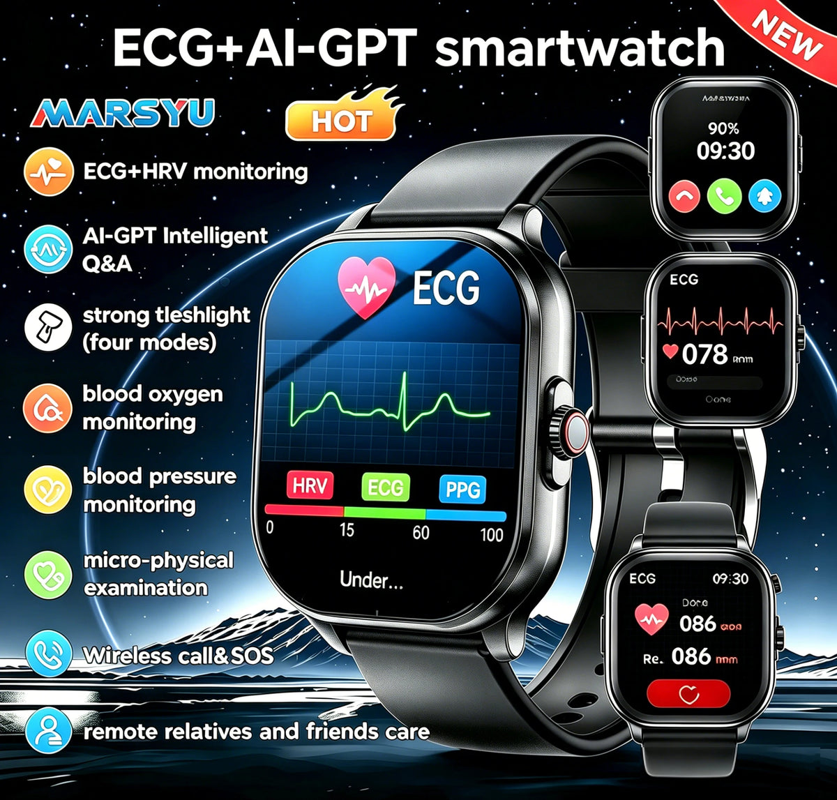 AI Health Monitoring Smartwatch With ECG PPG And Bluetooth Calling