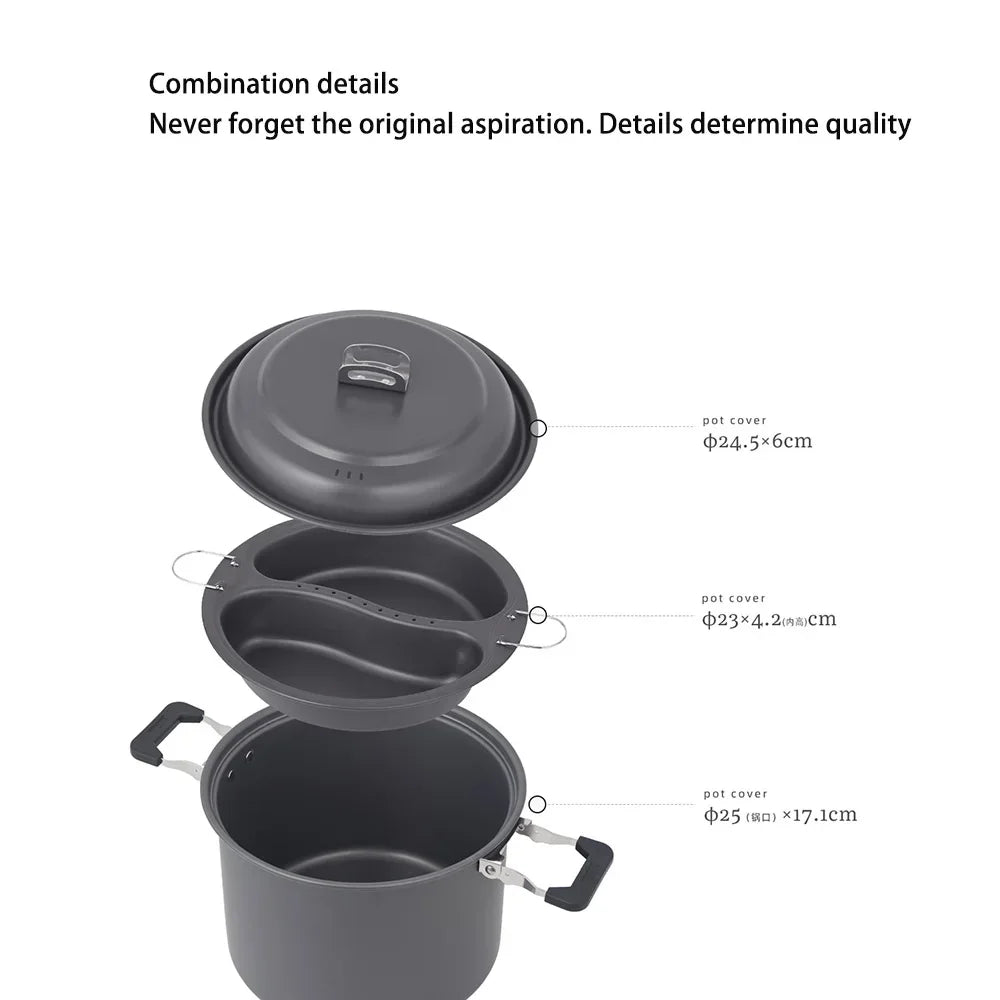 Camping Cookware Aluminum Camping Cooking Set Camp Kitchen  Large Pot for 4-7 People, Ideal for Outdoor, BBQ & Home Use