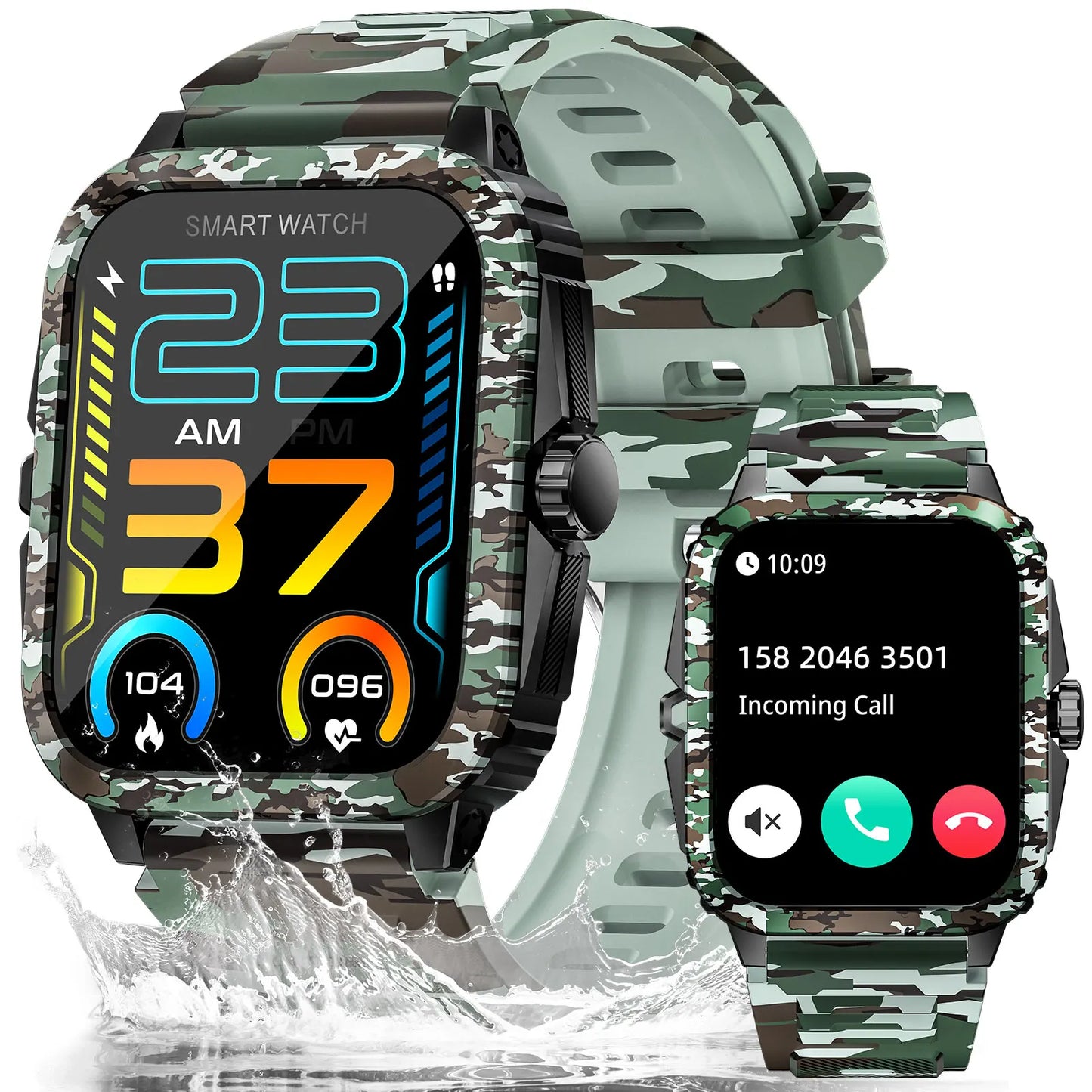LaNikar Smart Watch 3ATM Waterproof Men 1.96" KT71 Fitness Tracker Heart Rate Bluetooth Call Camouflage Color Original Design