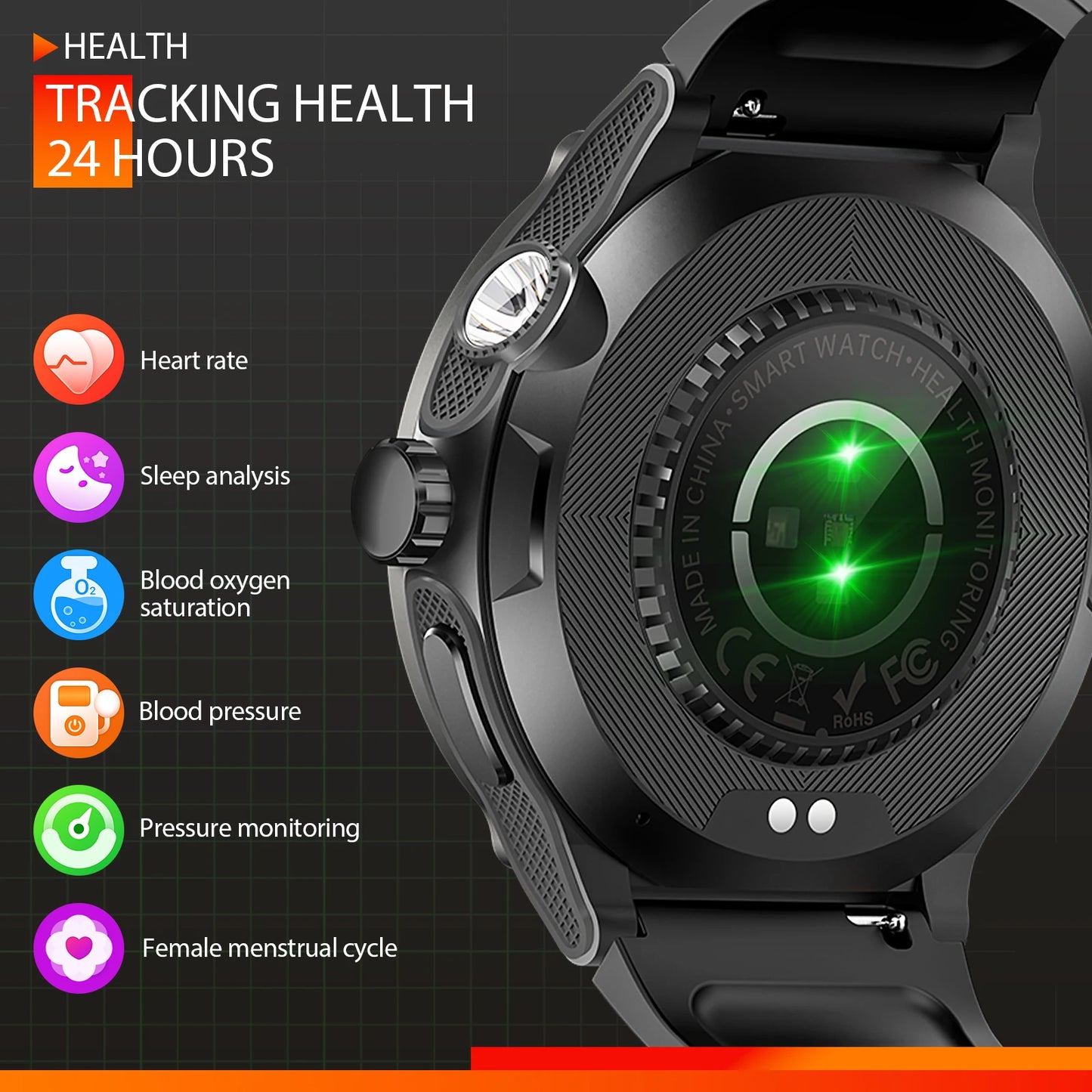 EIGIIS Smart Watch 3ATM Waterproof KT76 Compass And Heart Rate