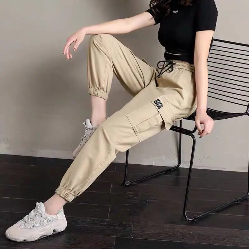 Women Wide Leg Drawstring Casual Pants With Pockets