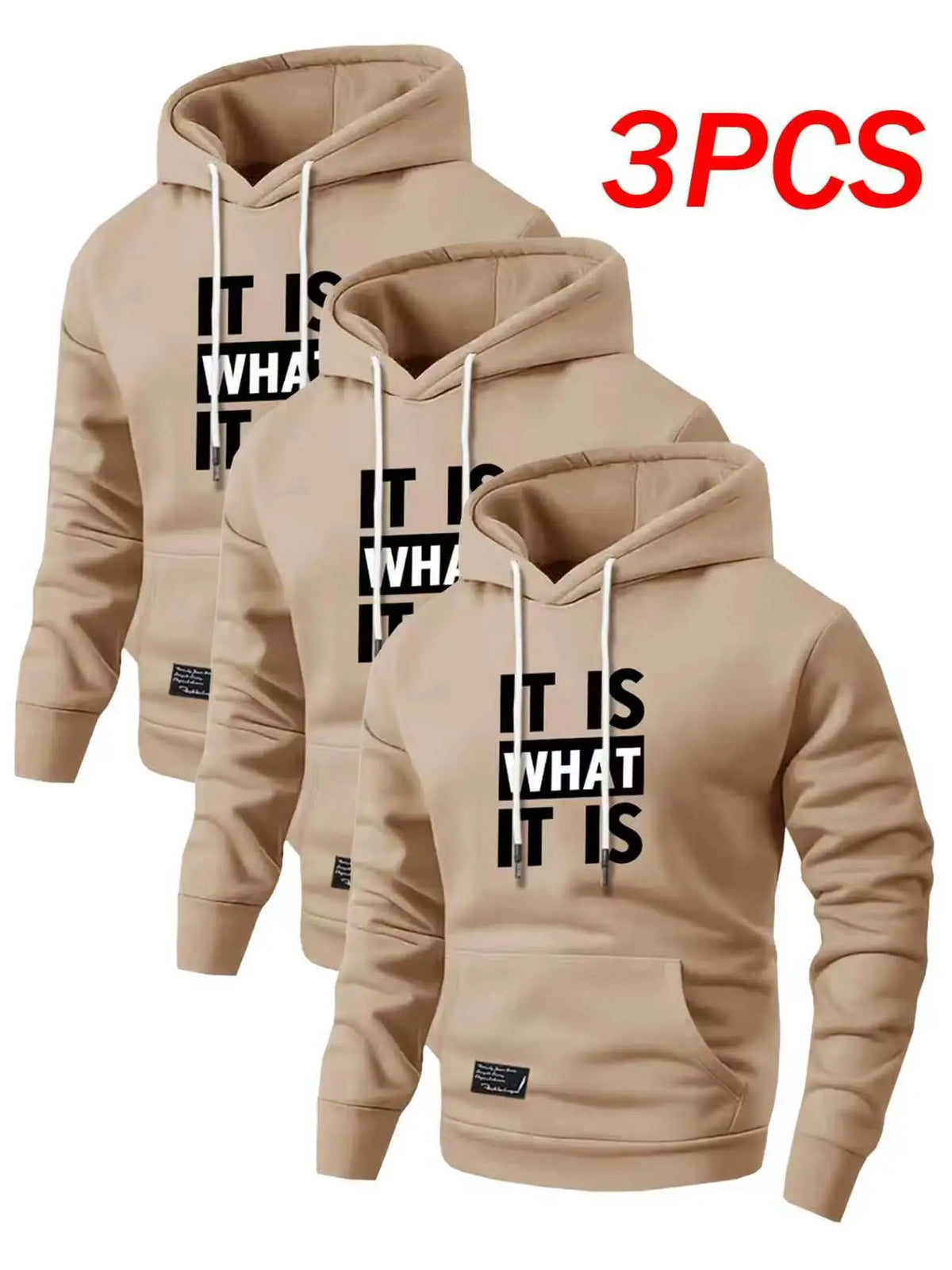 Mens Hooded Pullover Sweatshirt Set With Three Piece Printed Design