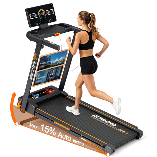 Folding Treadmill With Auto Incline And Quiet Motor For Home Workouts