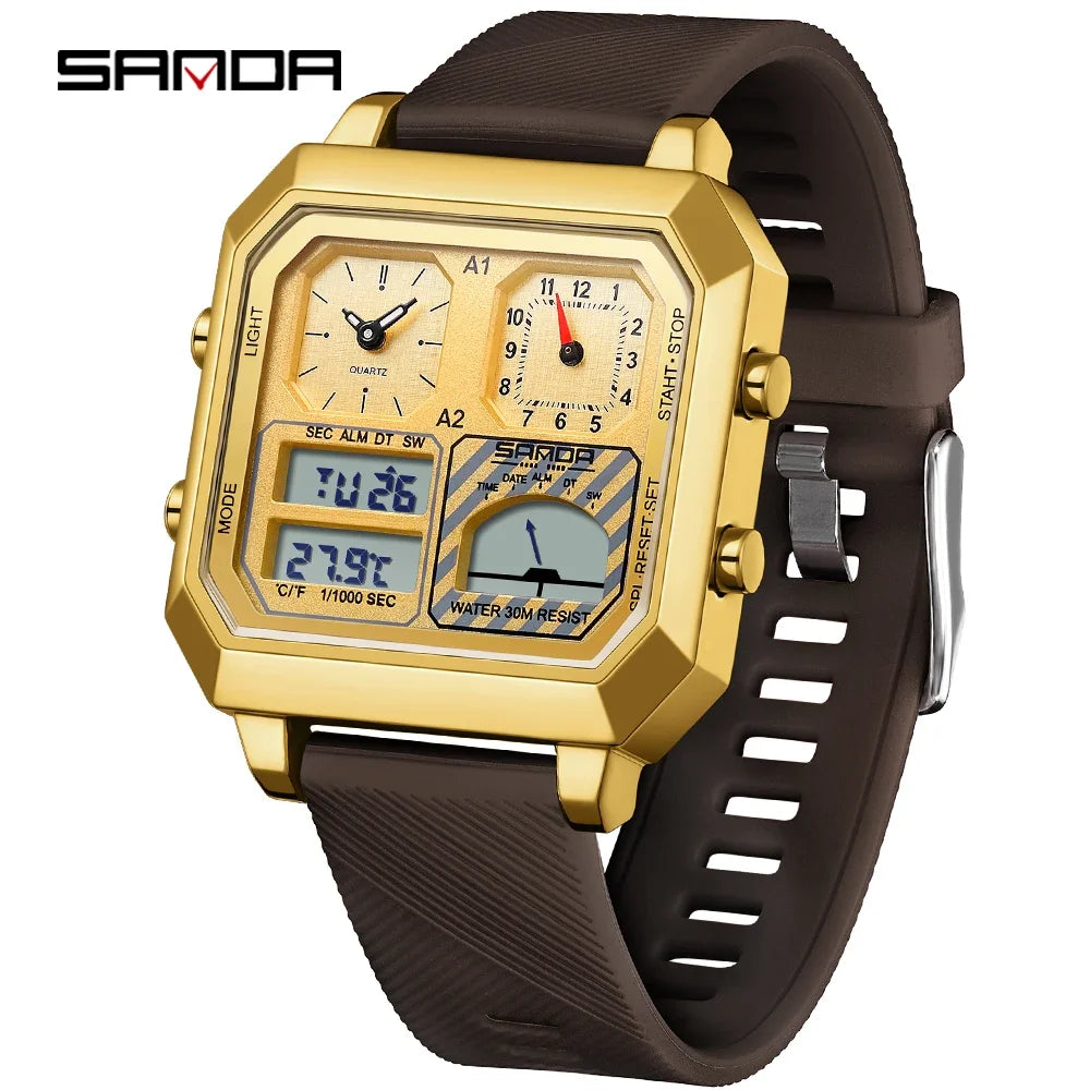 Sanda Men Electronic Watch With Temperature Gauge And Steel Case