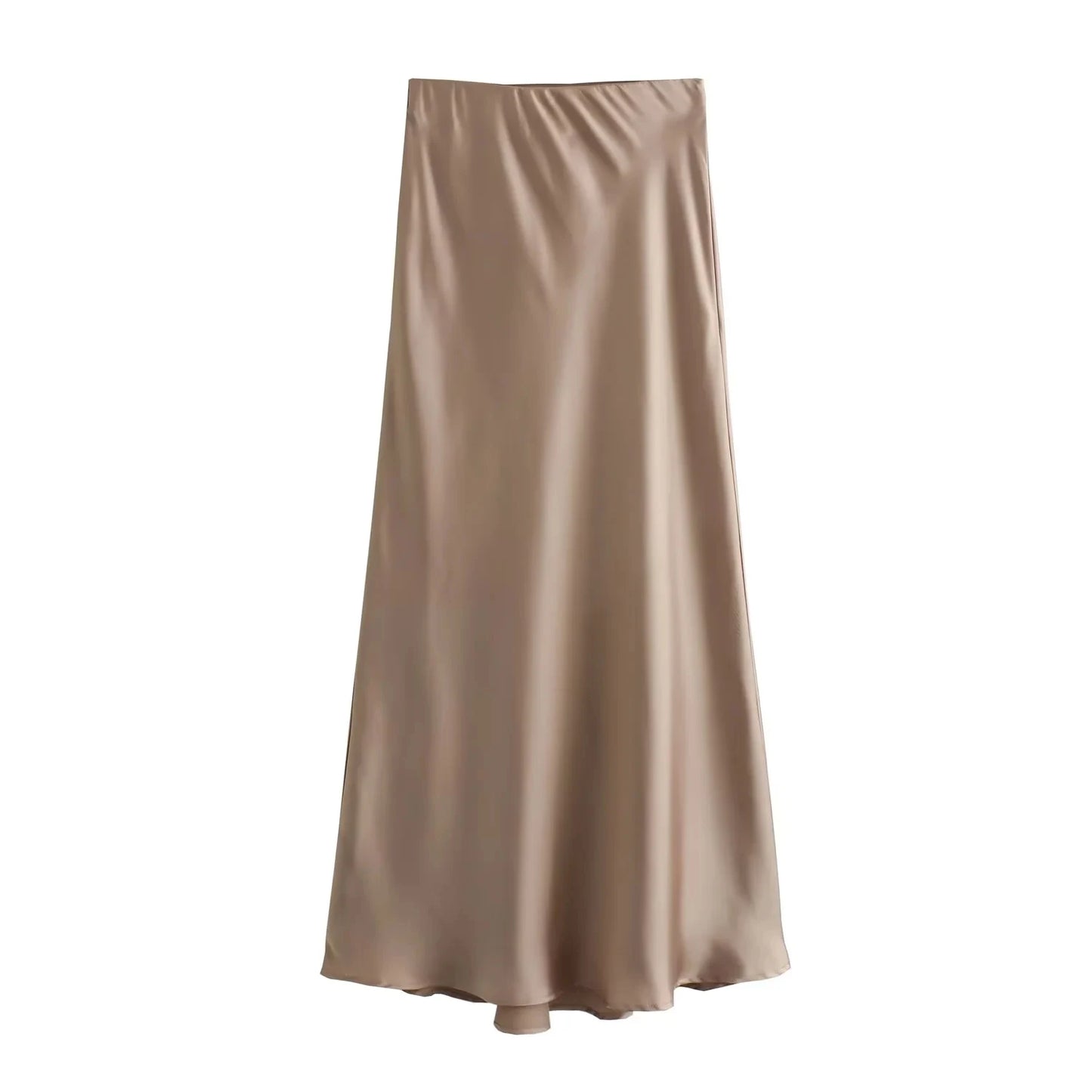 KONDALA Vintage Satin Skirt Women High Waist Elegant Silky