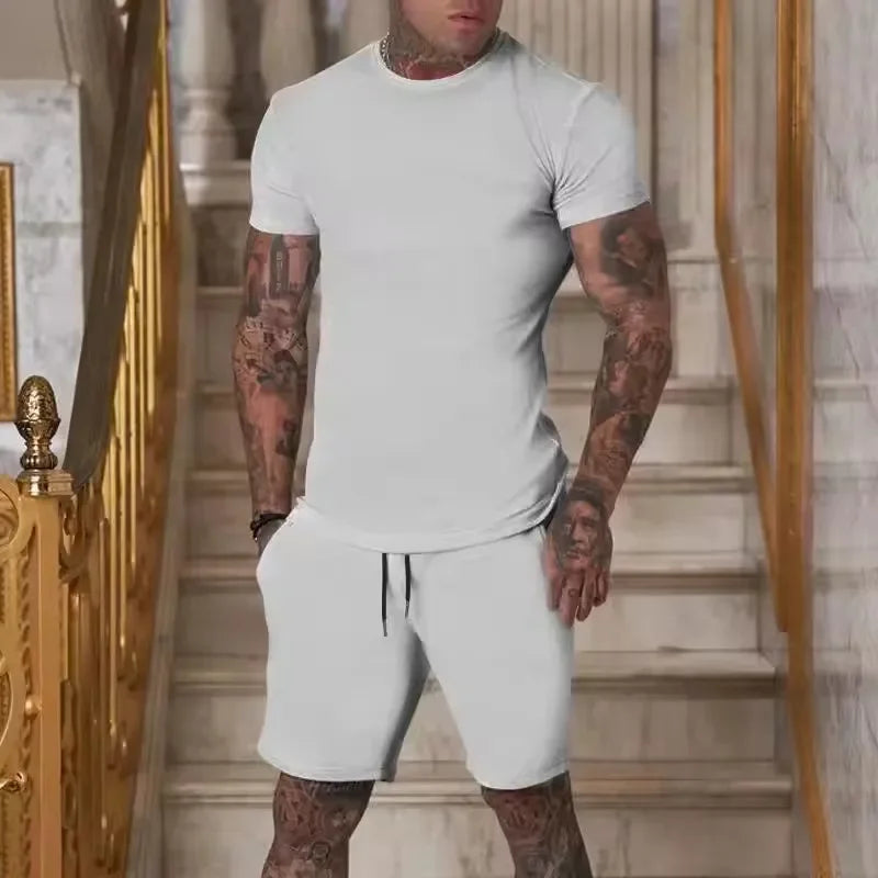 Mens Breathable Summer T Shirt And Shorts Two Piece Set