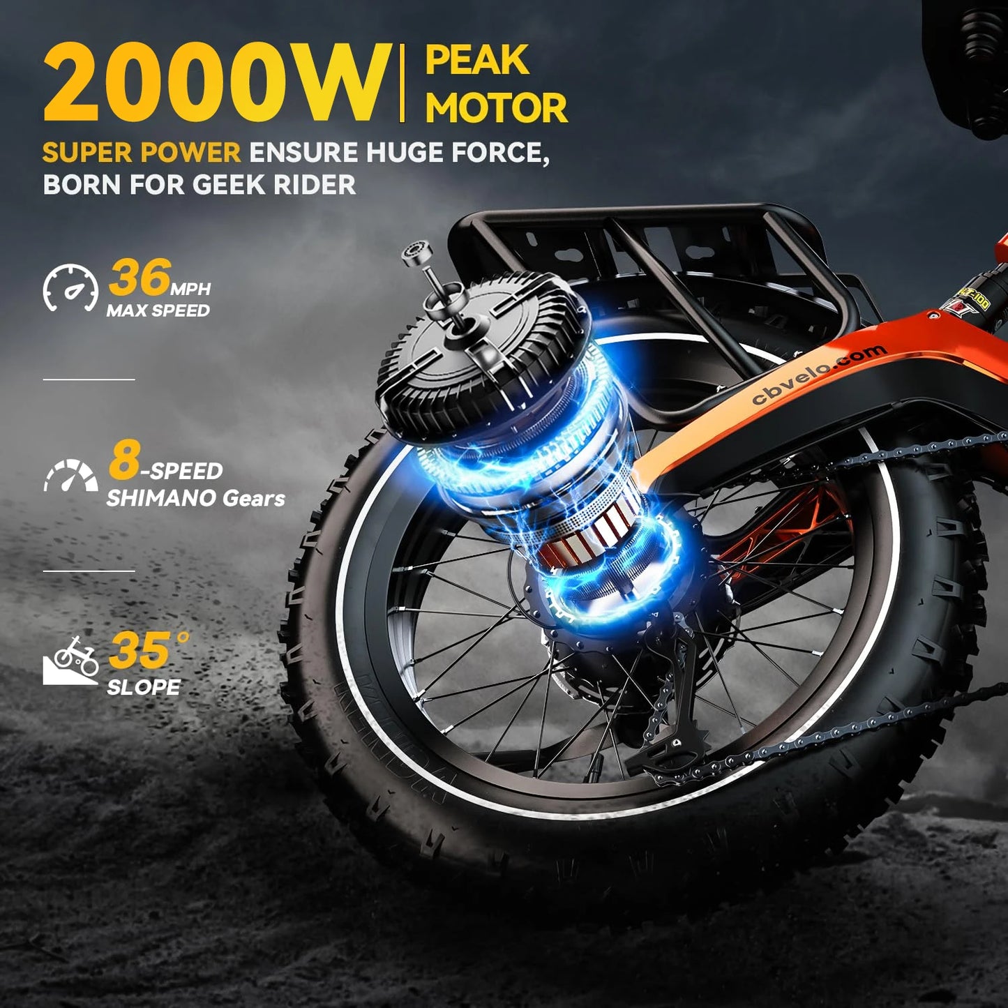 Cybervelo EK6 2000W Fat Tire Foldable Ebike With 48V Battery