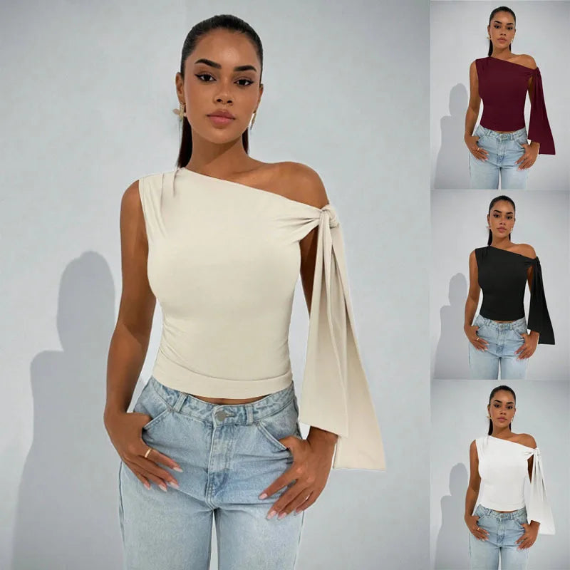 Guangdong Choice Women's Asymmetrical Neck Tie Blouse Sleeveless Top