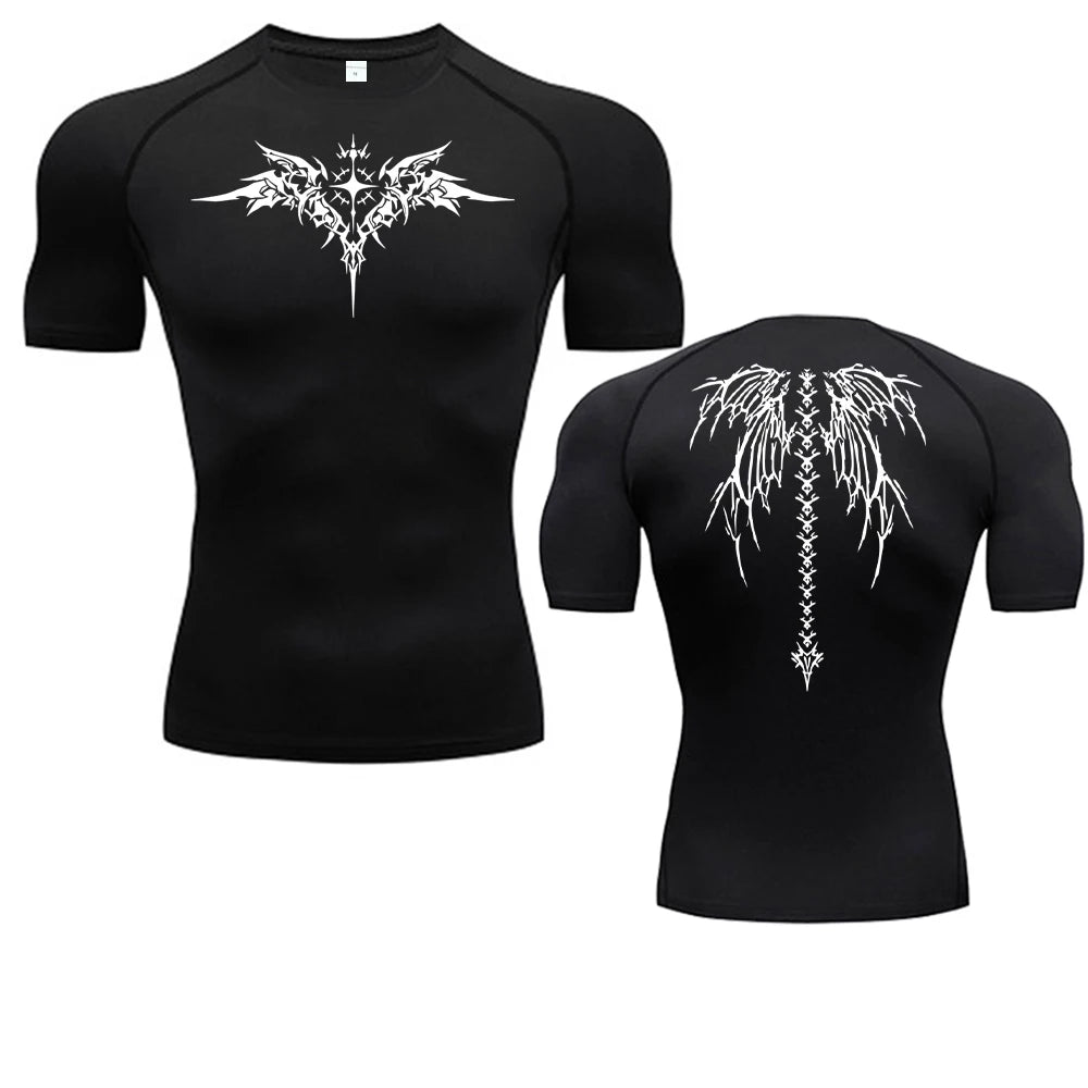 Anime Print Compression Shirt For Men Quick Dry Running Tee