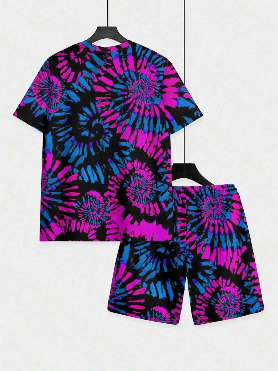 Mens Tie-Dye Two-Piece Short Sleeve Tee And Shorts Set