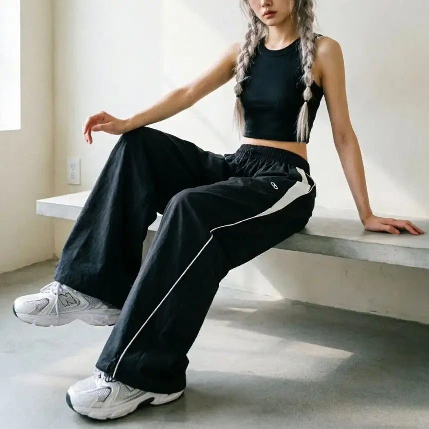 THTRUME Women's Casual Wide Leg Cargo Pants With Elastic Waist